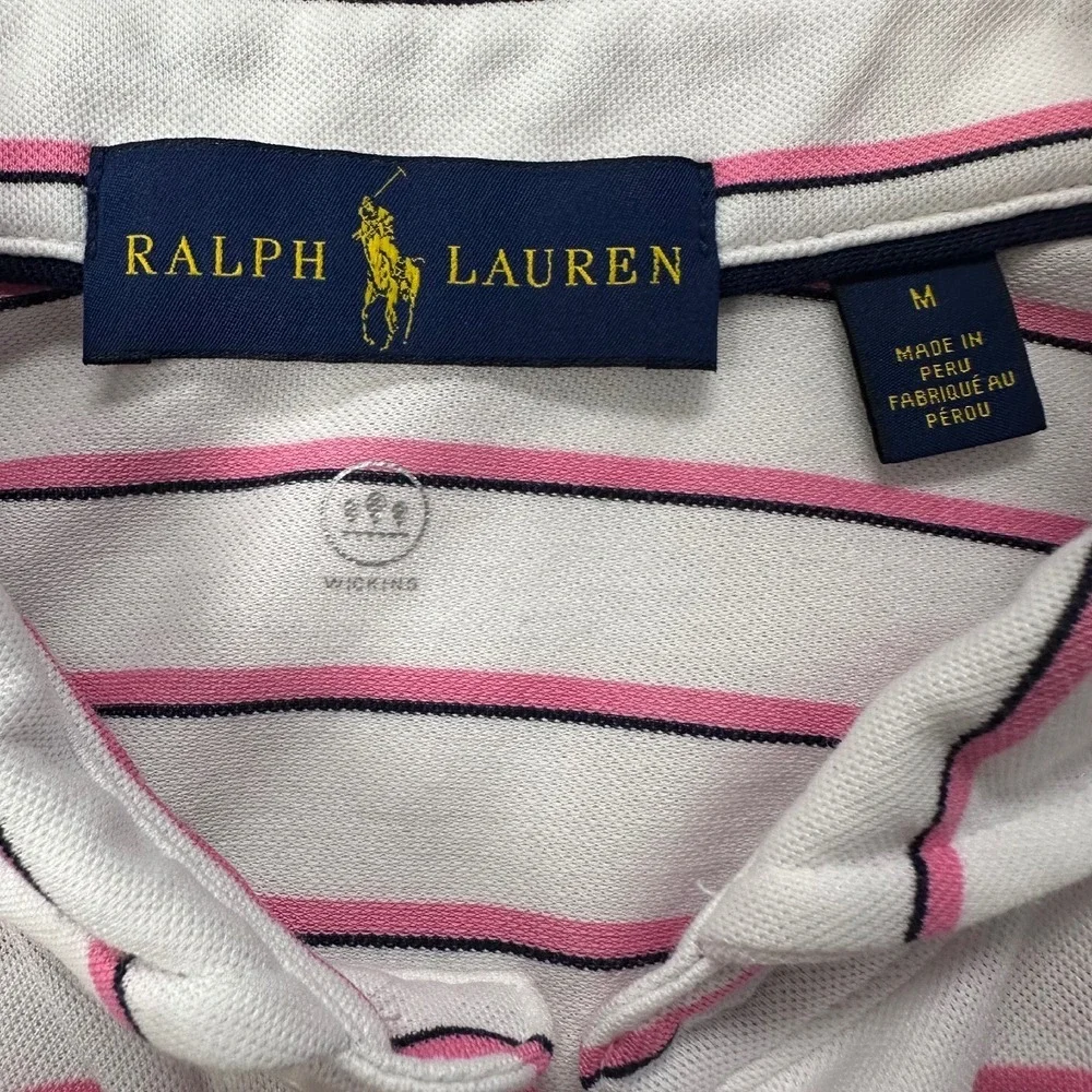 Ralph Lauren Golf Polo Shirt‎ Striped Wicking White/Pink Casual Short Sleeve M